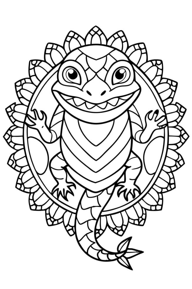 lizard , mandala coloring pages, cozy coloring pages, cute coloring pages, aesthetic, cozy vector
