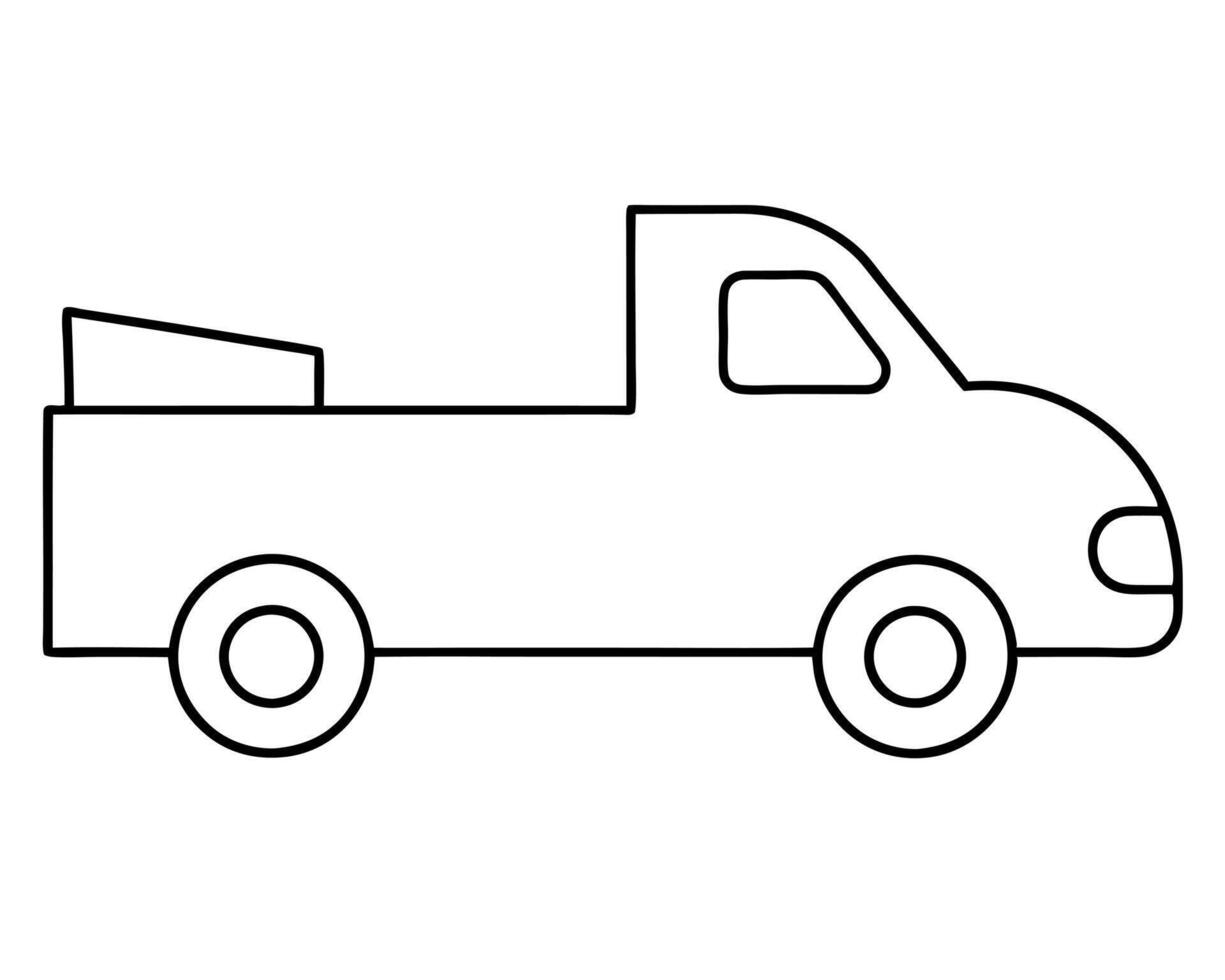 christmas truck profile view, illustration line art vector