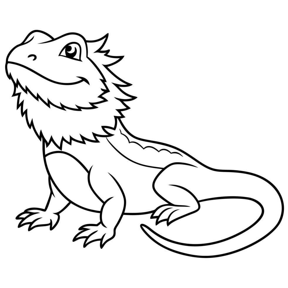 a bearded dragon basking, with its spiky beard and relaxed pose, illustration line art vector