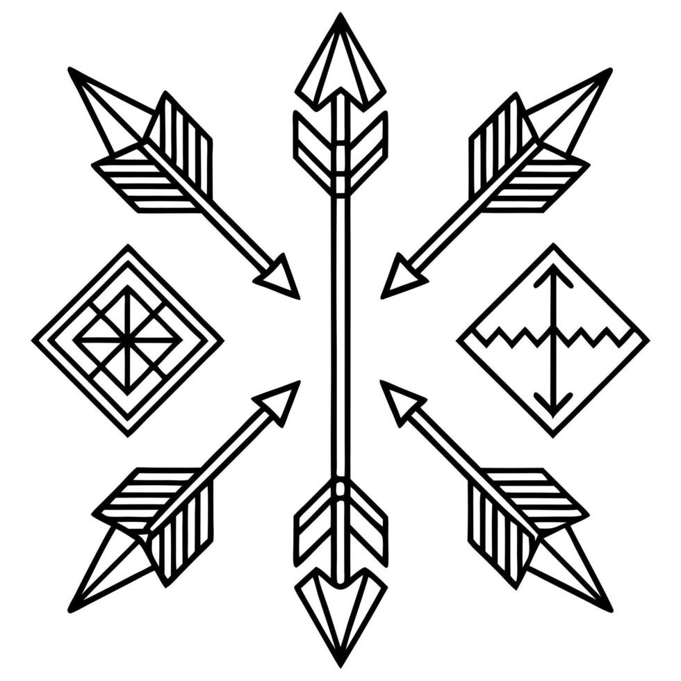 black arrow sign icon set, illustration line art vector