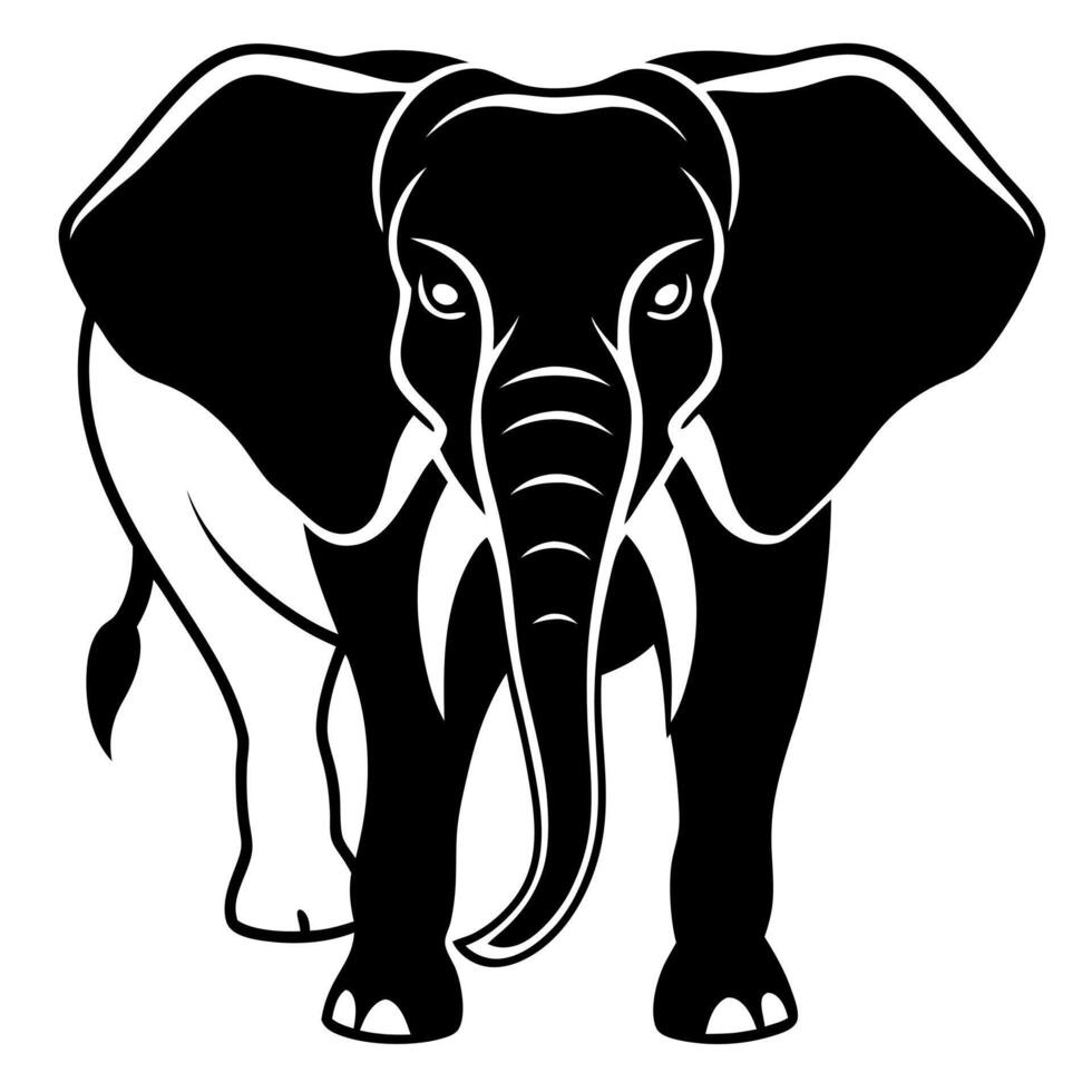 a big elephant black and white silhouette line art, background white ferocious mode, vector