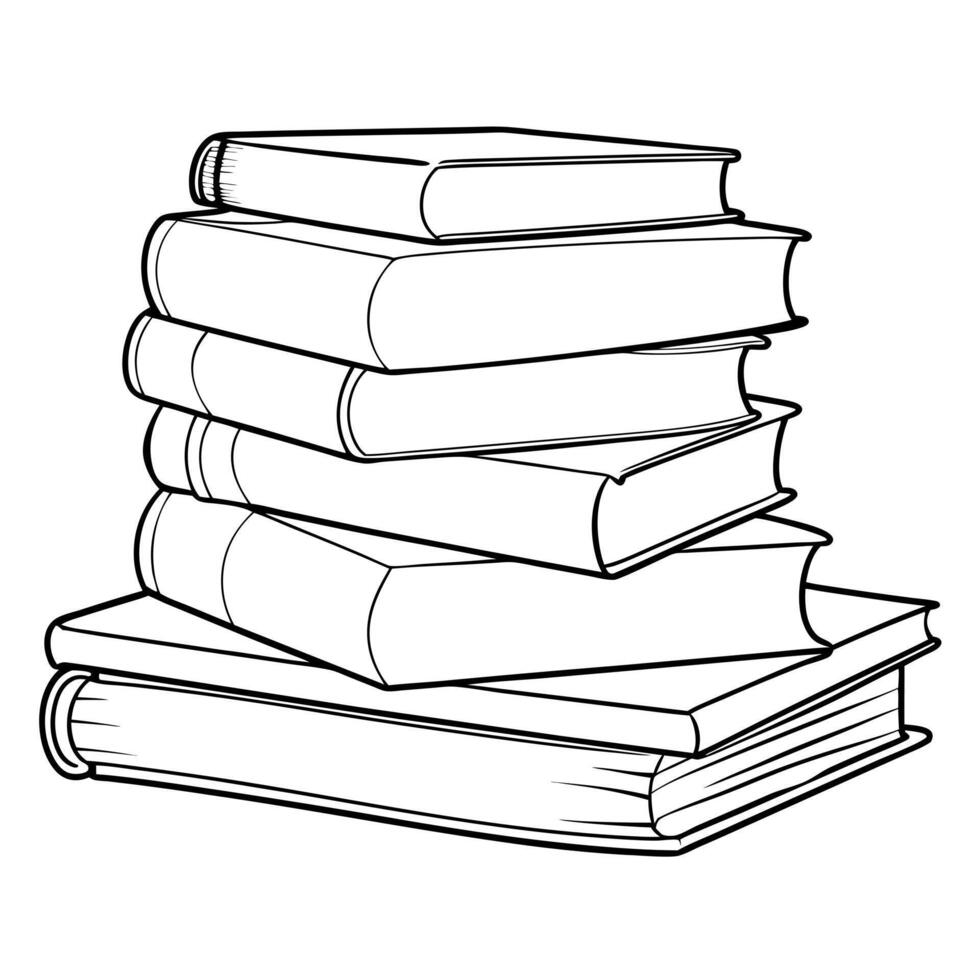 hand drawn flat design stack of books illustration, illustration line art vector