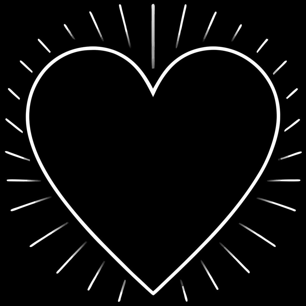 white heart , black background and illuminated lines, illustration line art vector