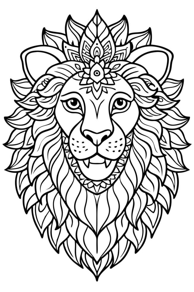 lion head, mandala coloring pages, cozy coloring pages, cute coloring pages, aesthetic, cozy vector