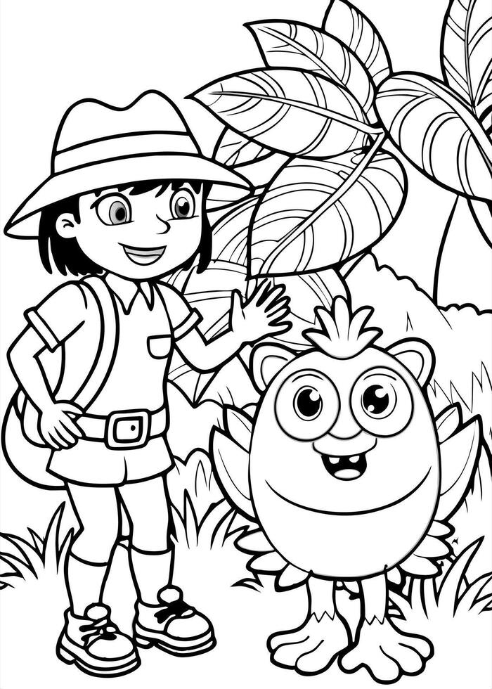 dora the explorer wear uniform with bag on her back and magnifying glass unexpected meets cute vector