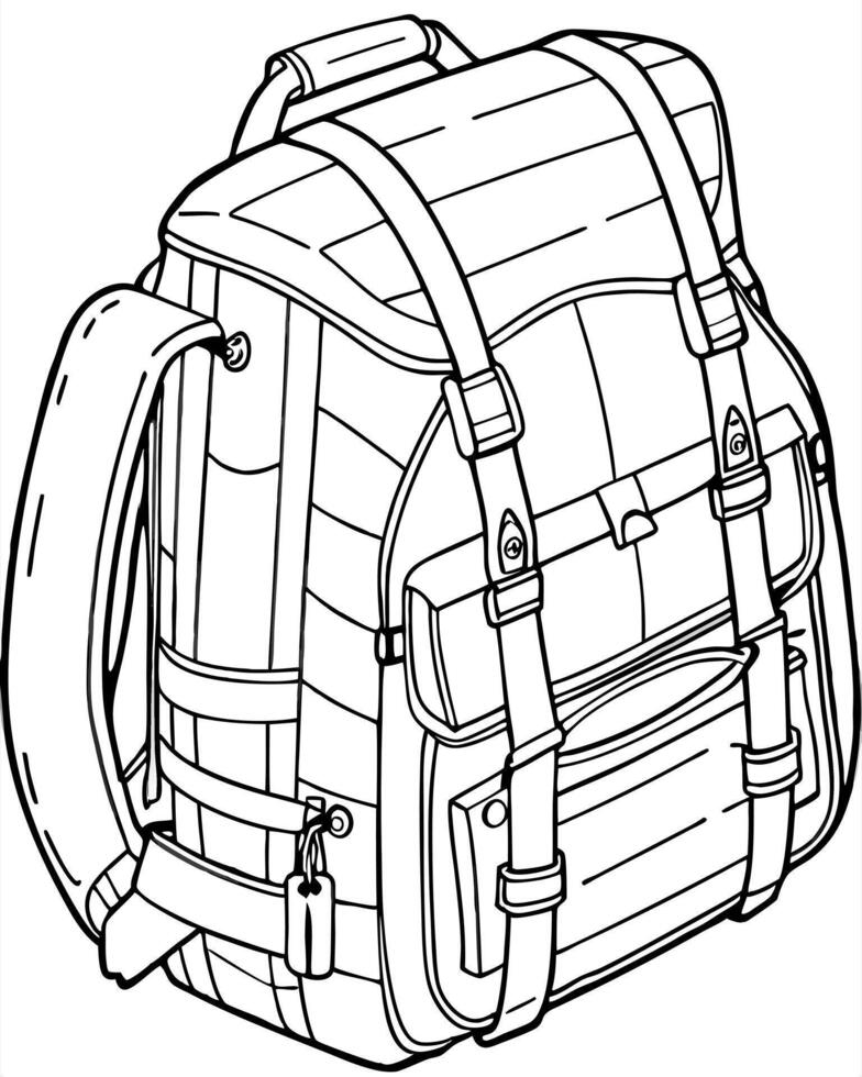 a detailed backpack, illustration line art vector