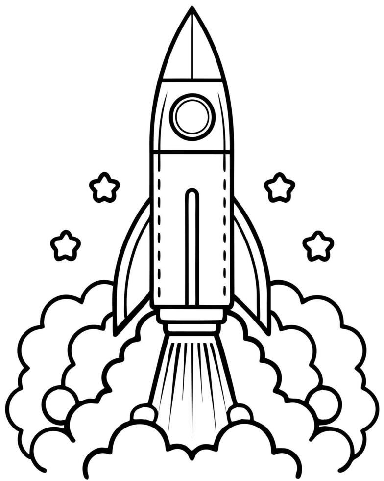 space rocket launching, illustration line art vector