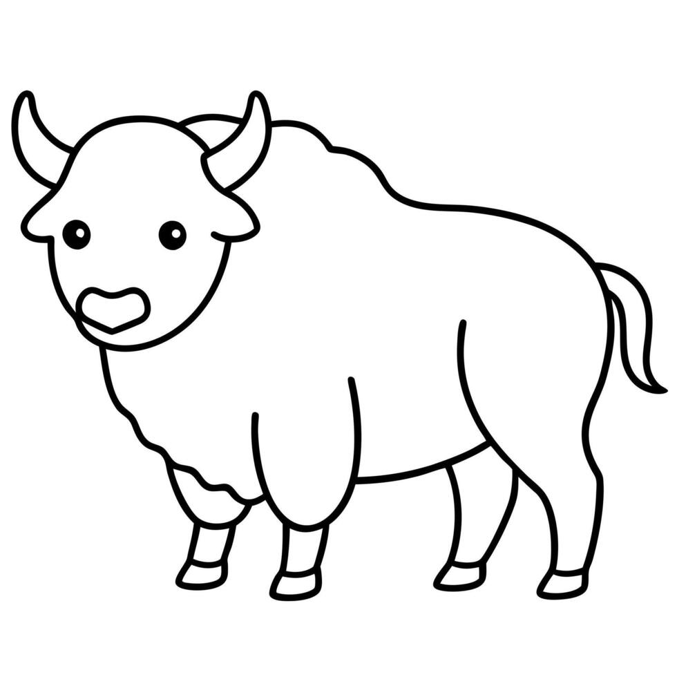 a drawing of a simple cute bison, illustration line art vector