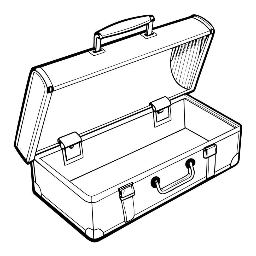 open briefcase, illustration line art vector