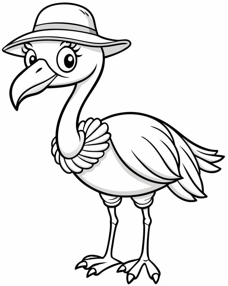 anime style, cute, more details, well-drawn, full-length, a flamingo in a sun hat, vector