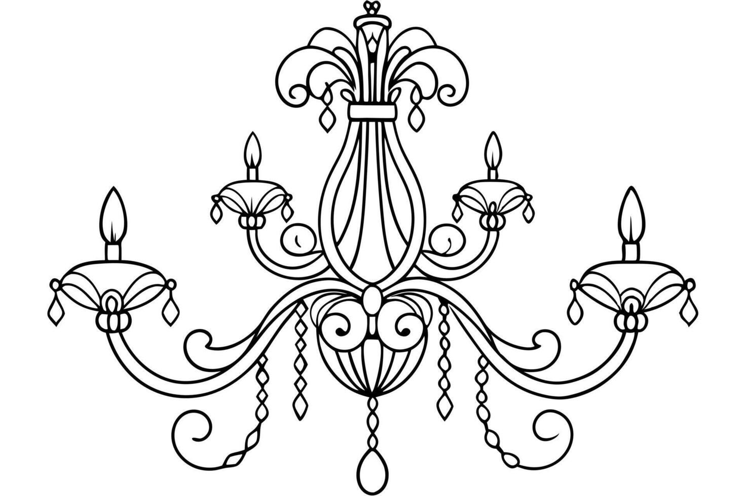a beautiful chandelier with crystals, illustration line art vector