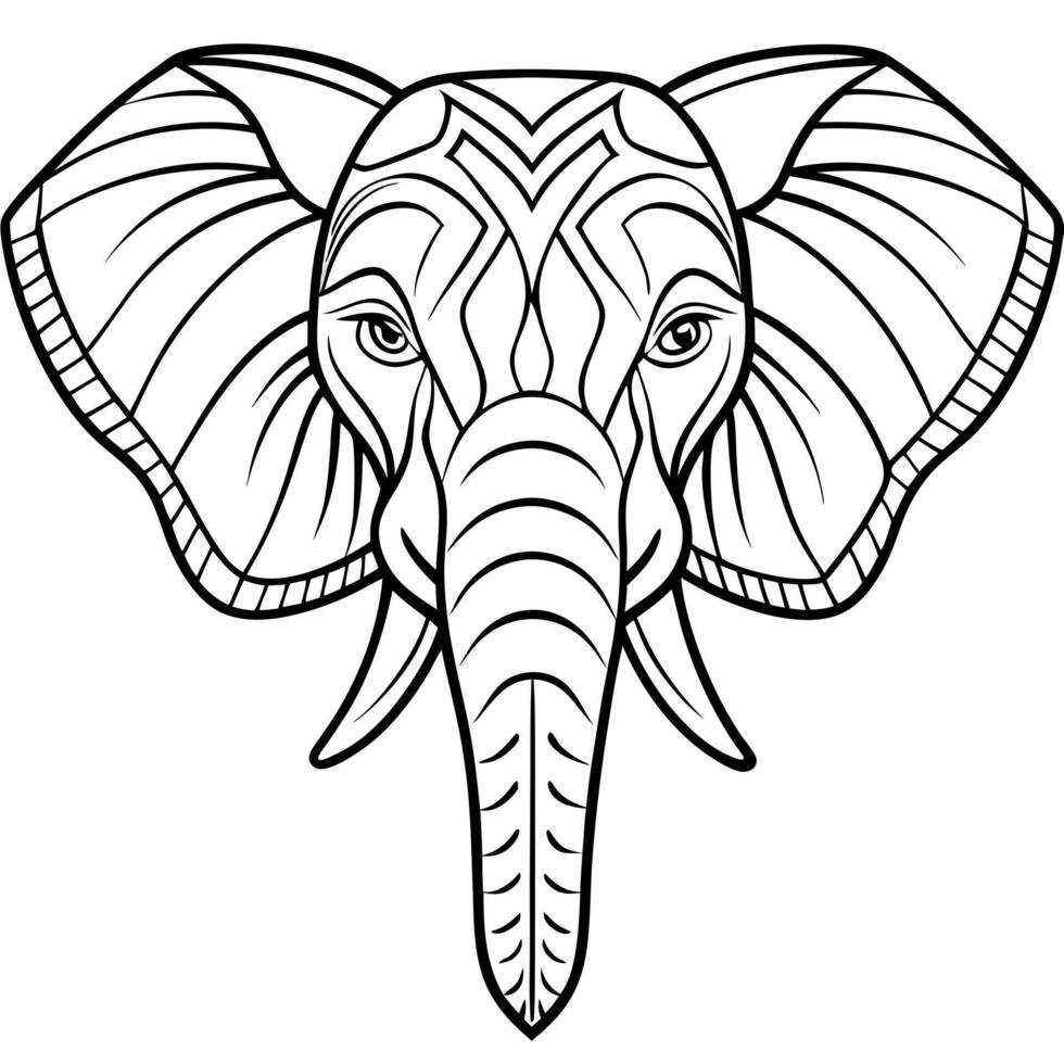 elephant head coloring page line art silhouette , white background, illustration line vector