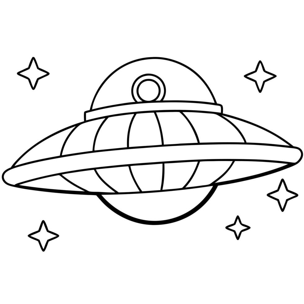 a coloring page of an space starship with no color just black lines, illustration line art vector
