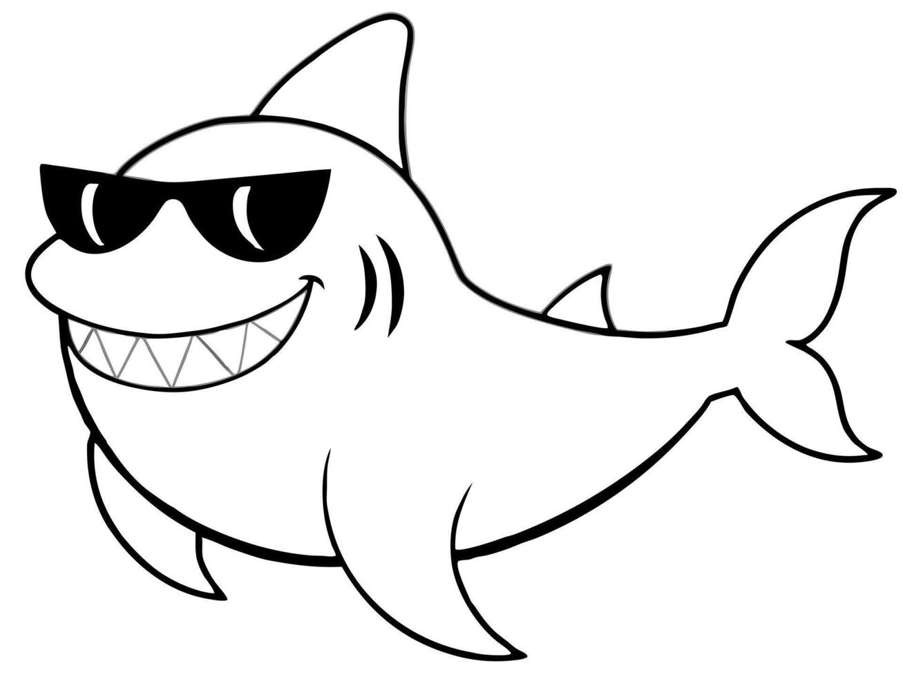 a cool cartoon shark wearing sunglasses with only upper body, isolated on white background, vector