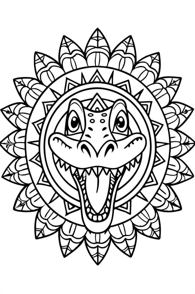 alligator head, mandala coloring pages, cozy coloring pages, cute coloring pages, aesthetic, cozy vector