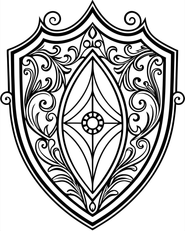 a detailed shild, illustration line art vector