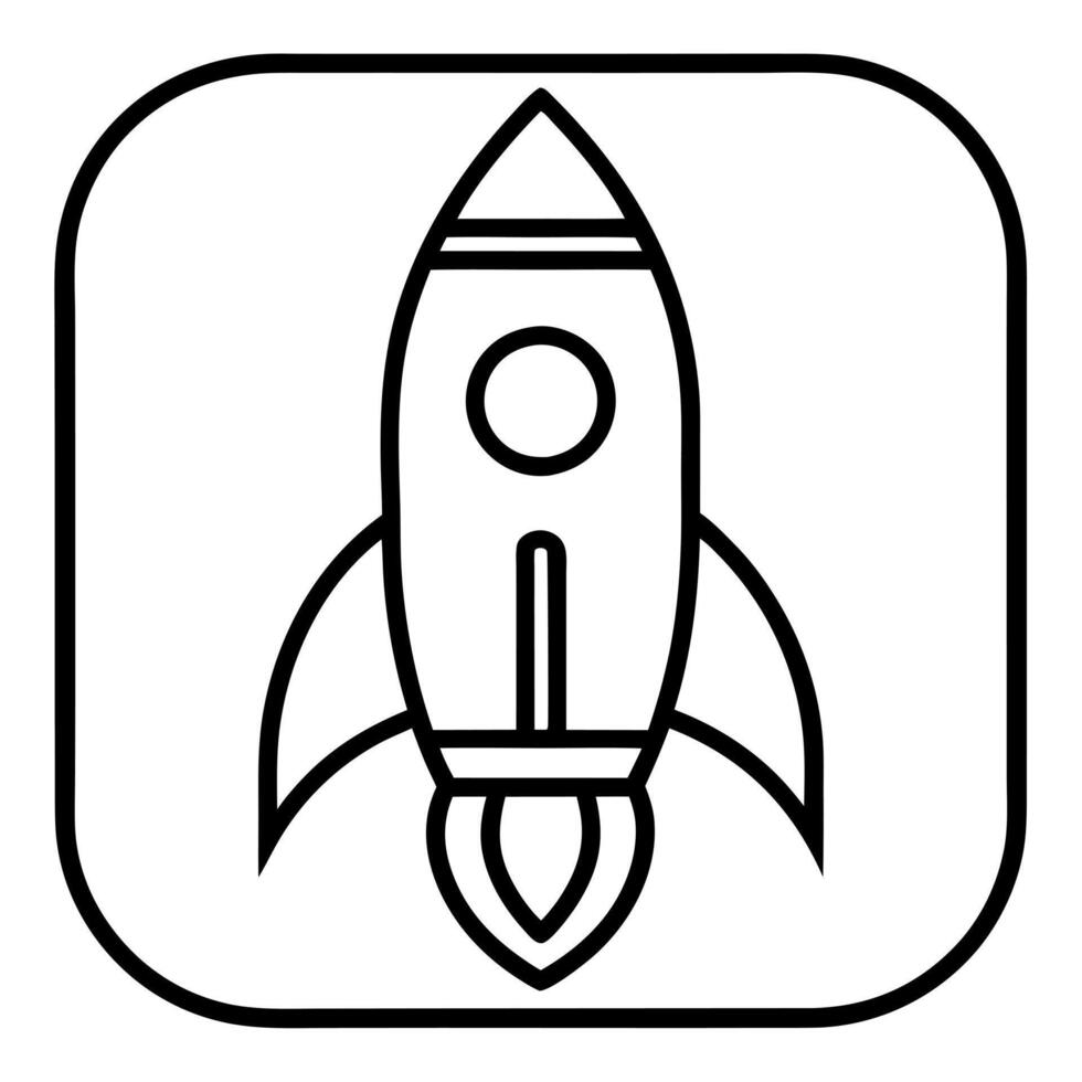cartoon rocket ship app icon with a white background, illustration line art vector