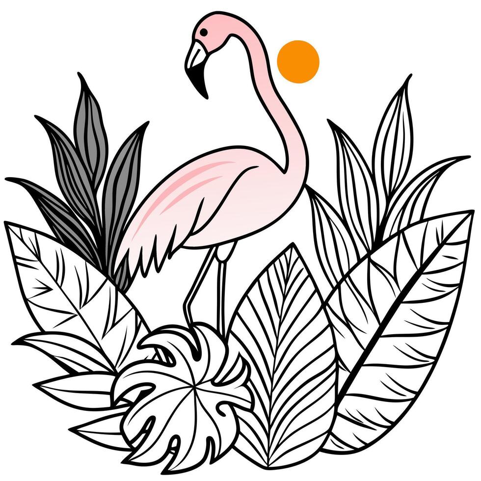 a stunning illustration of a vibrant and serene scene featuring a flamingo gracefully standing atop vector