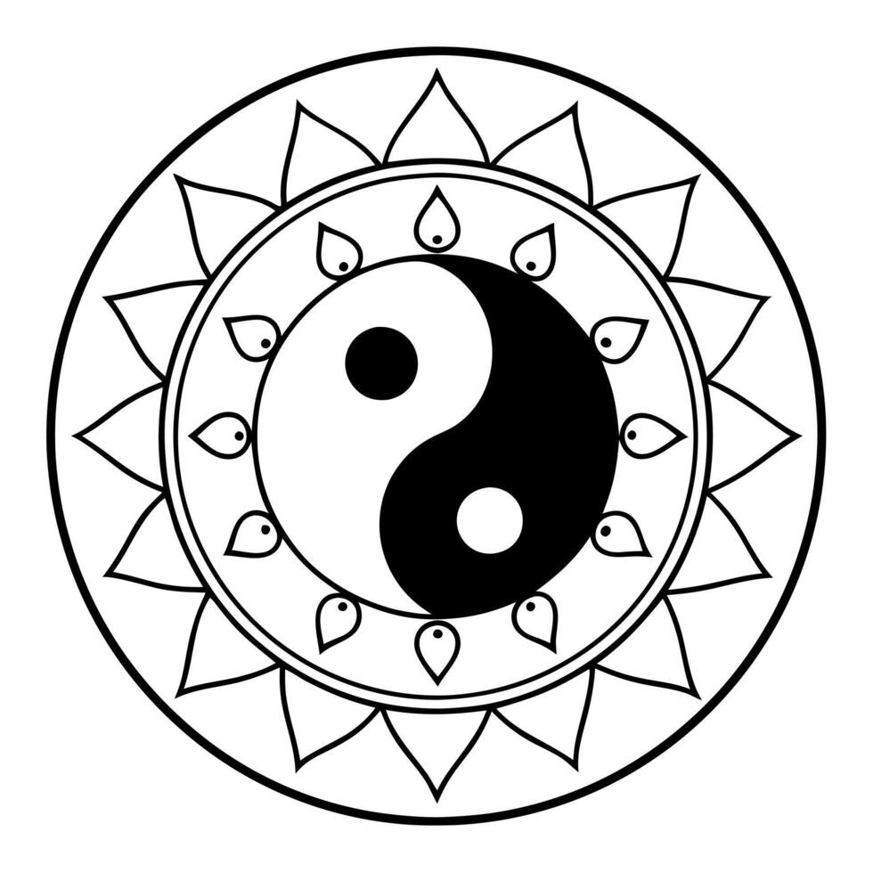 yin yang mandala a mandala incorporating the yin yang symbol, balancing dark and light elements, vector