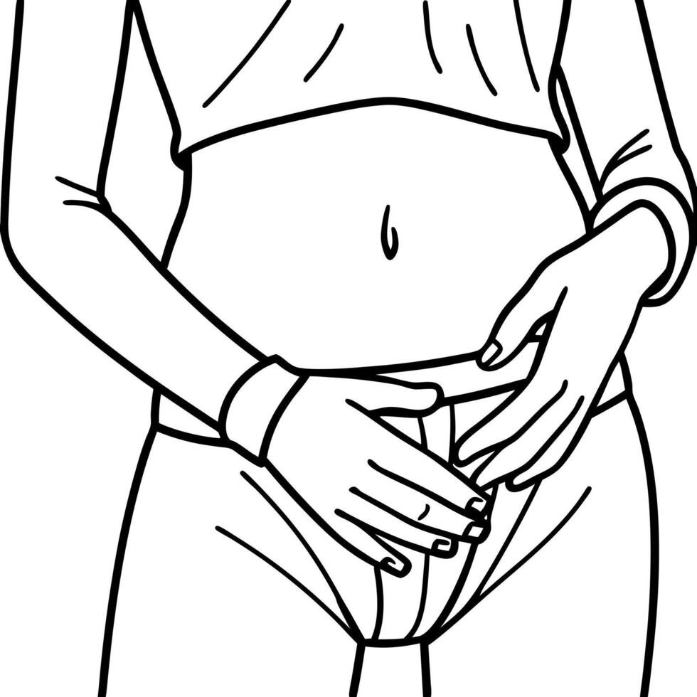 finger on a nakeed waist in thong, illustration line art vector