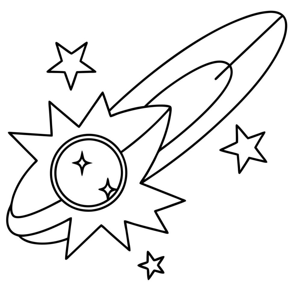 a coloring page of an space pulsar with no color just black lines, illustration line art vector