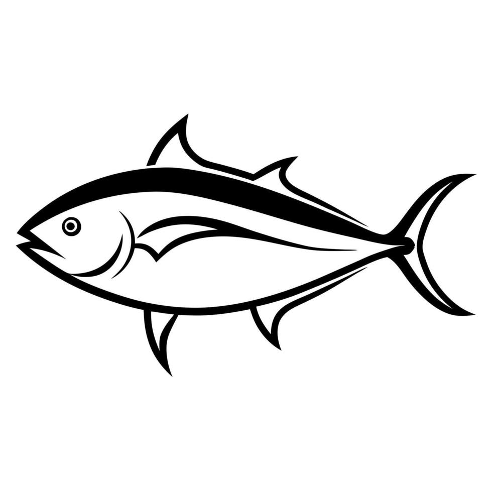 unique logo of tuna fish, silhouette, white background, illustration line art vector