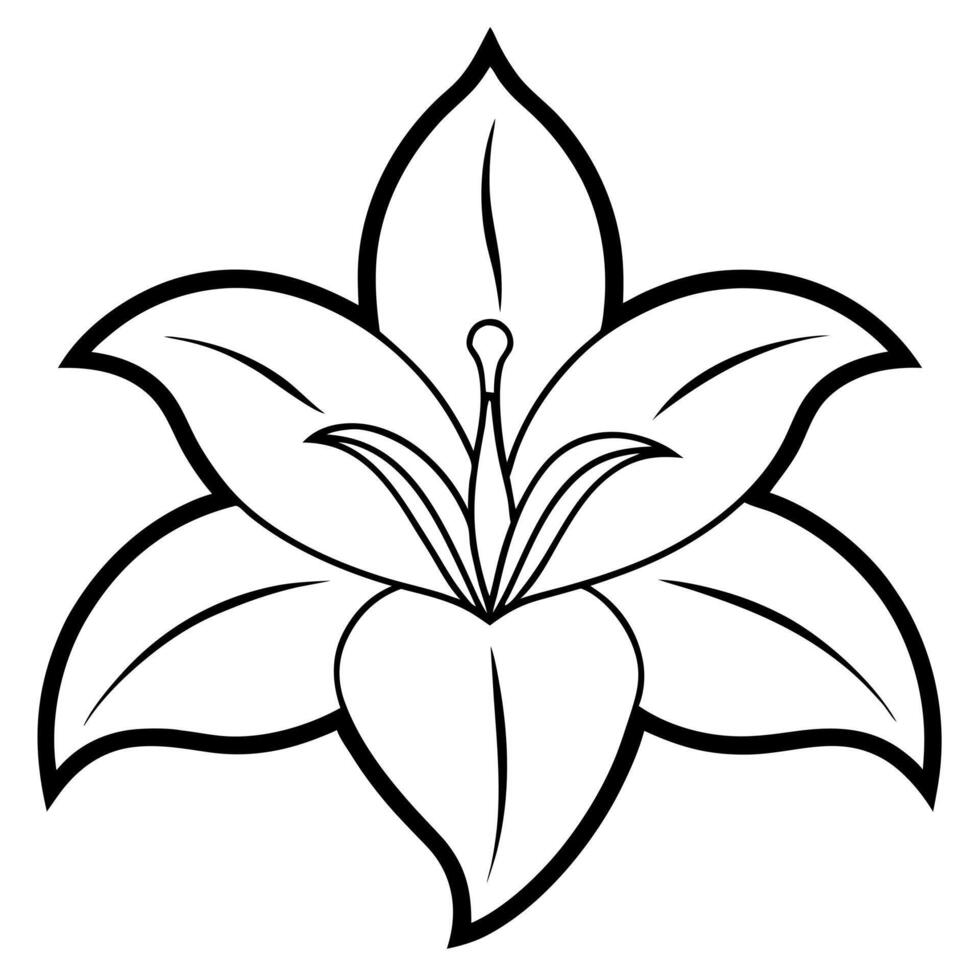 logo style of lily flower, black and white flat color, white background, illustration line vector
