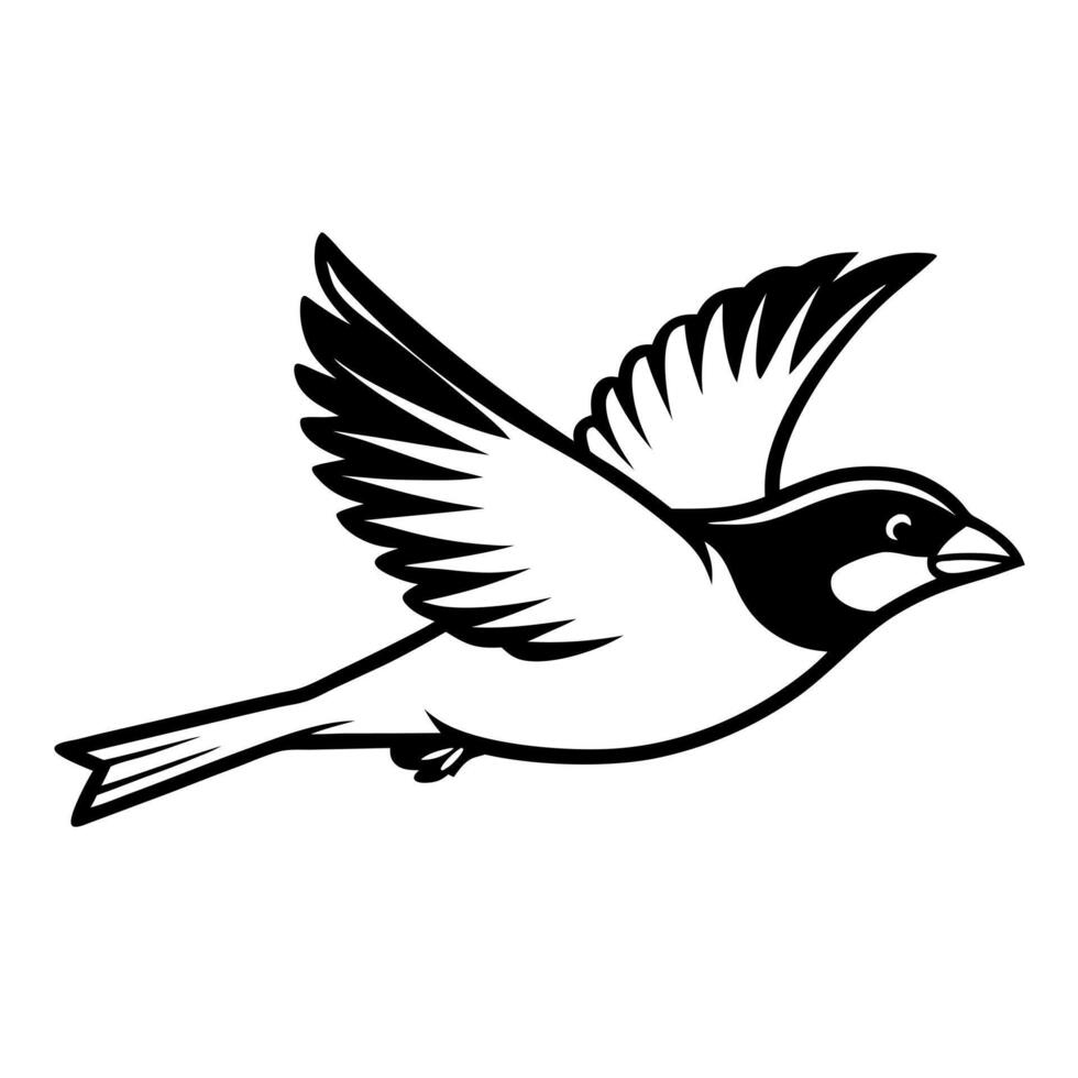 a common sparrow with flying silhouette style with white background, illustration vector