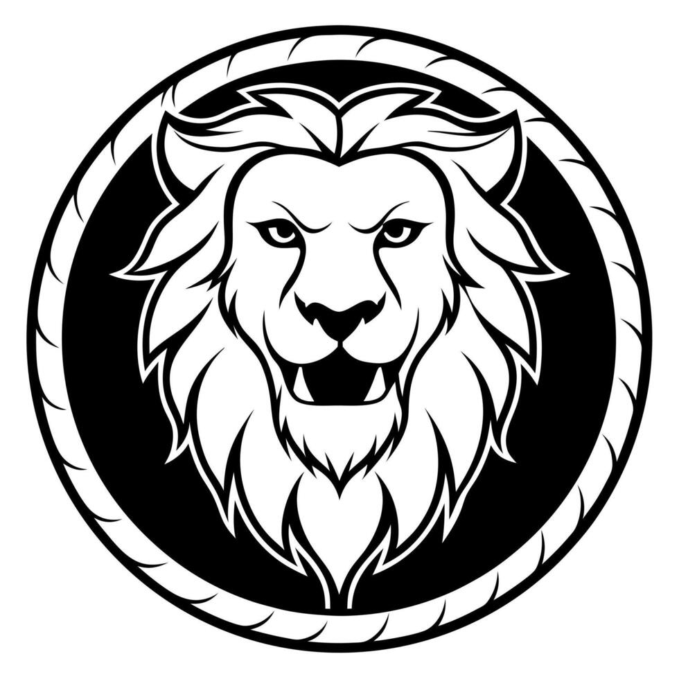 featuring a sleek, black and white lion in a stylish and modern design the lions eyes are wide, and vector