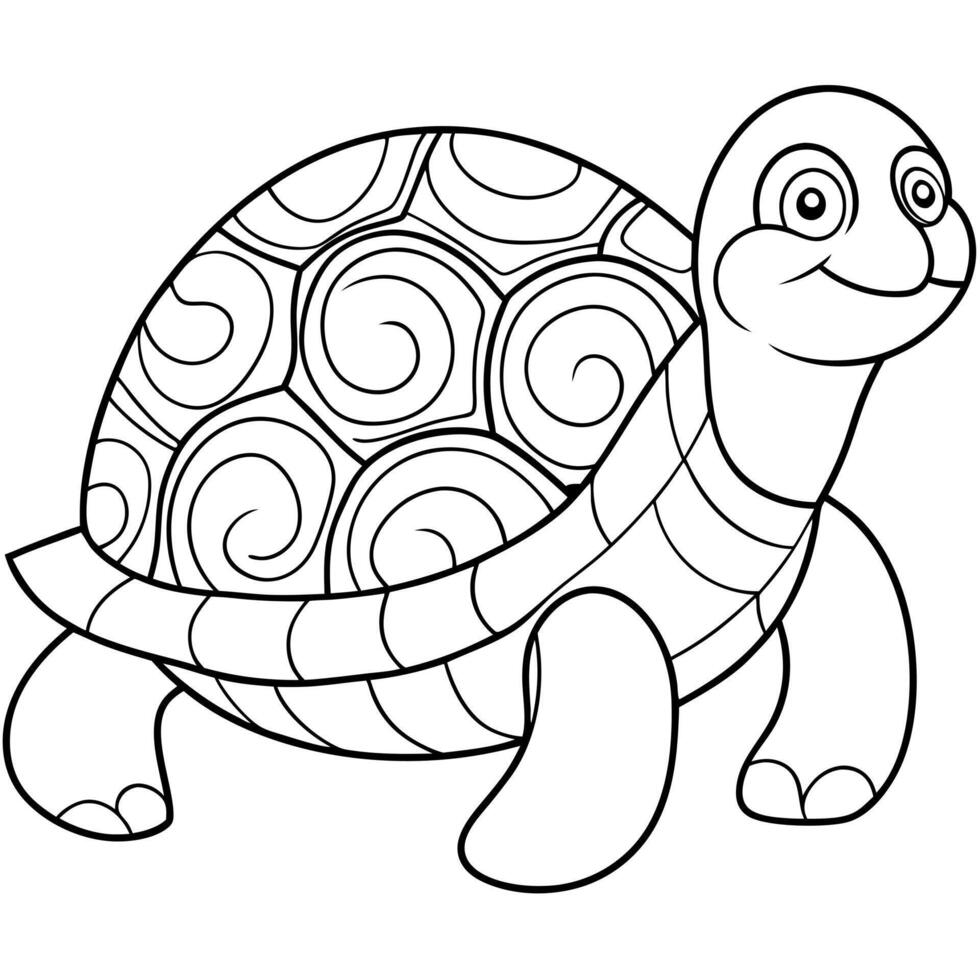 a simple coloring page line art illustration of an intricate turtle with bold lines, designed as an vector