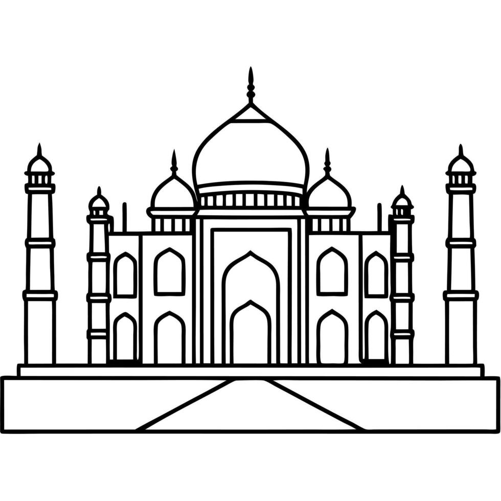 taj mahal mausoleum, illustration line art vector