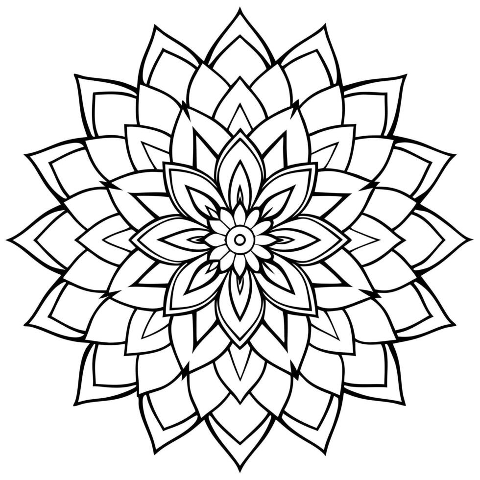 booming black single outline clean and clear mandala one flower isolated on white background, vector
