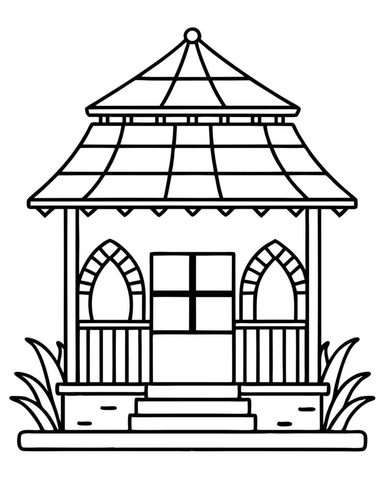 a vietnamese tube house, illustration line art vector