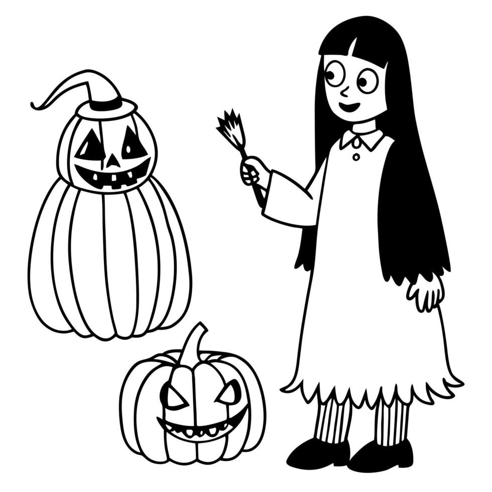 imagine wednesday from the addams family and cousin it theyre dressed up for halloween and they are vector