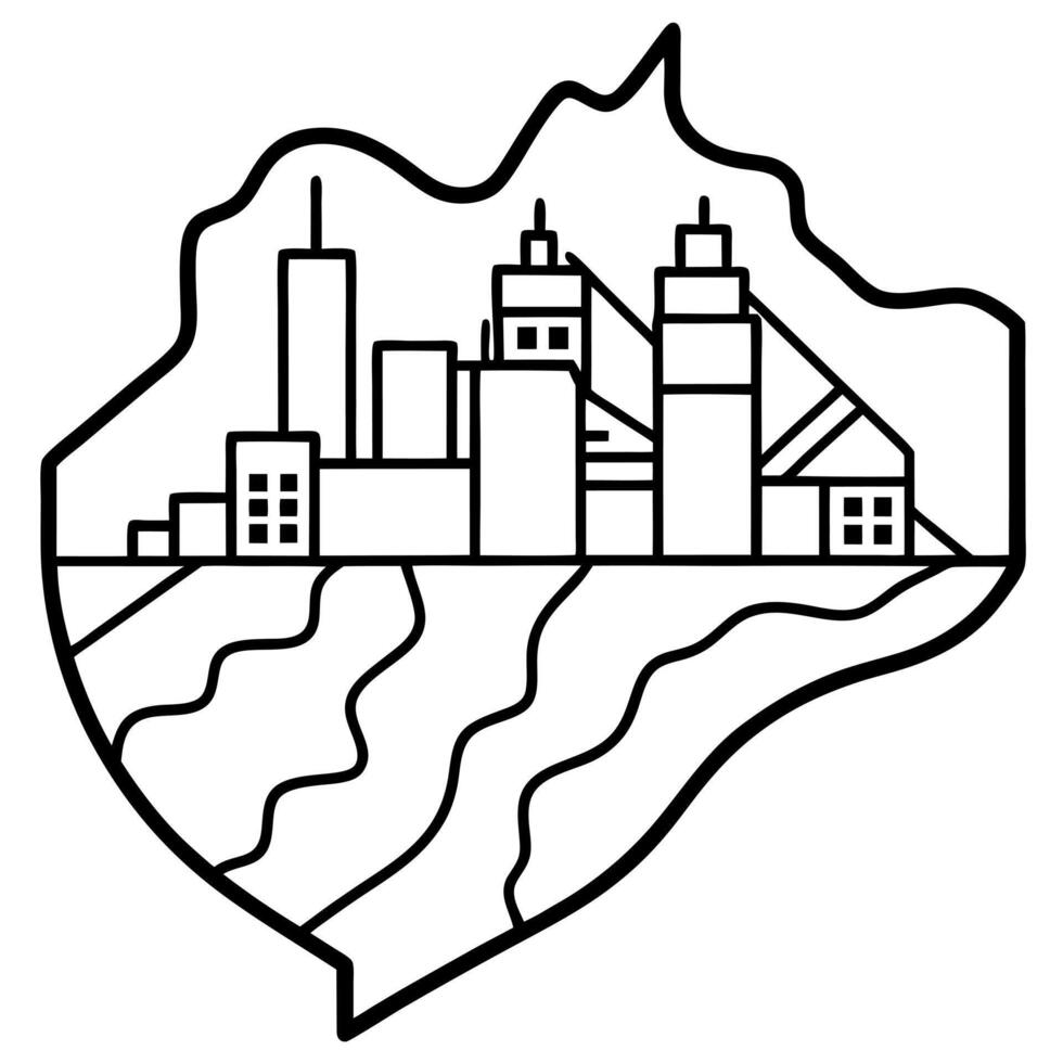 city whit level curves map, illustration line art vector