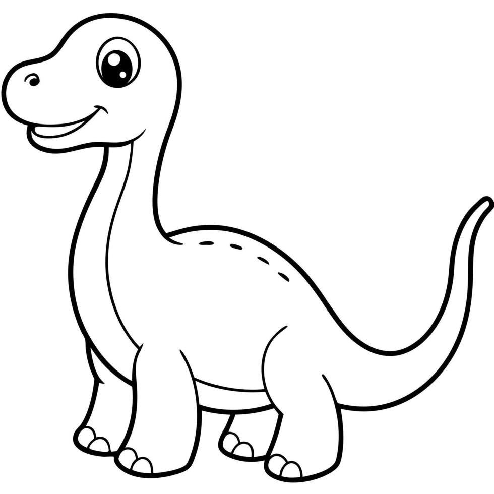 cute dinosaur diplodocus coloring page, illustration line art vector