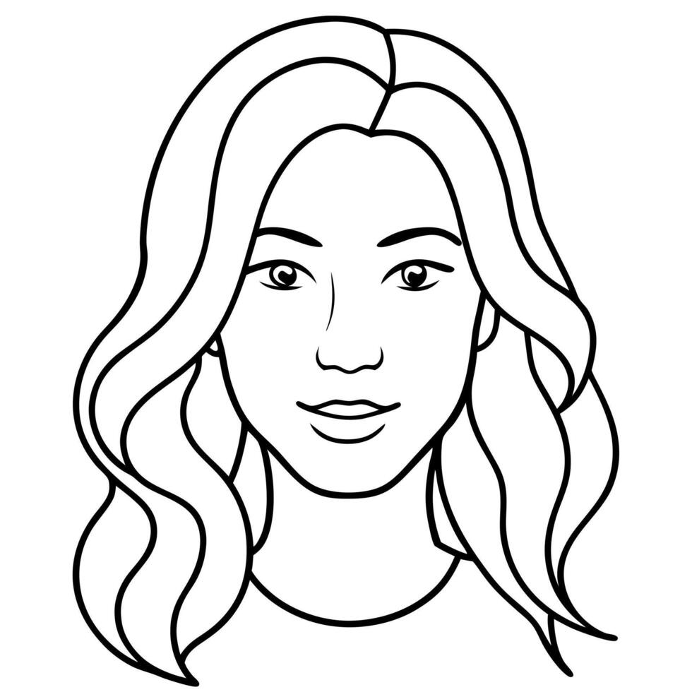 women hair line art white background, illustration line art vector