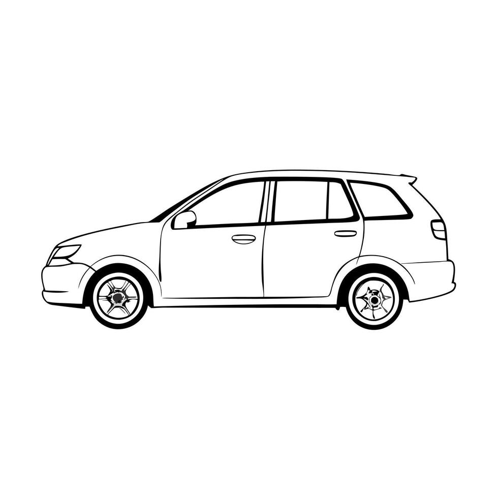 right side view of car, illustration line art vector