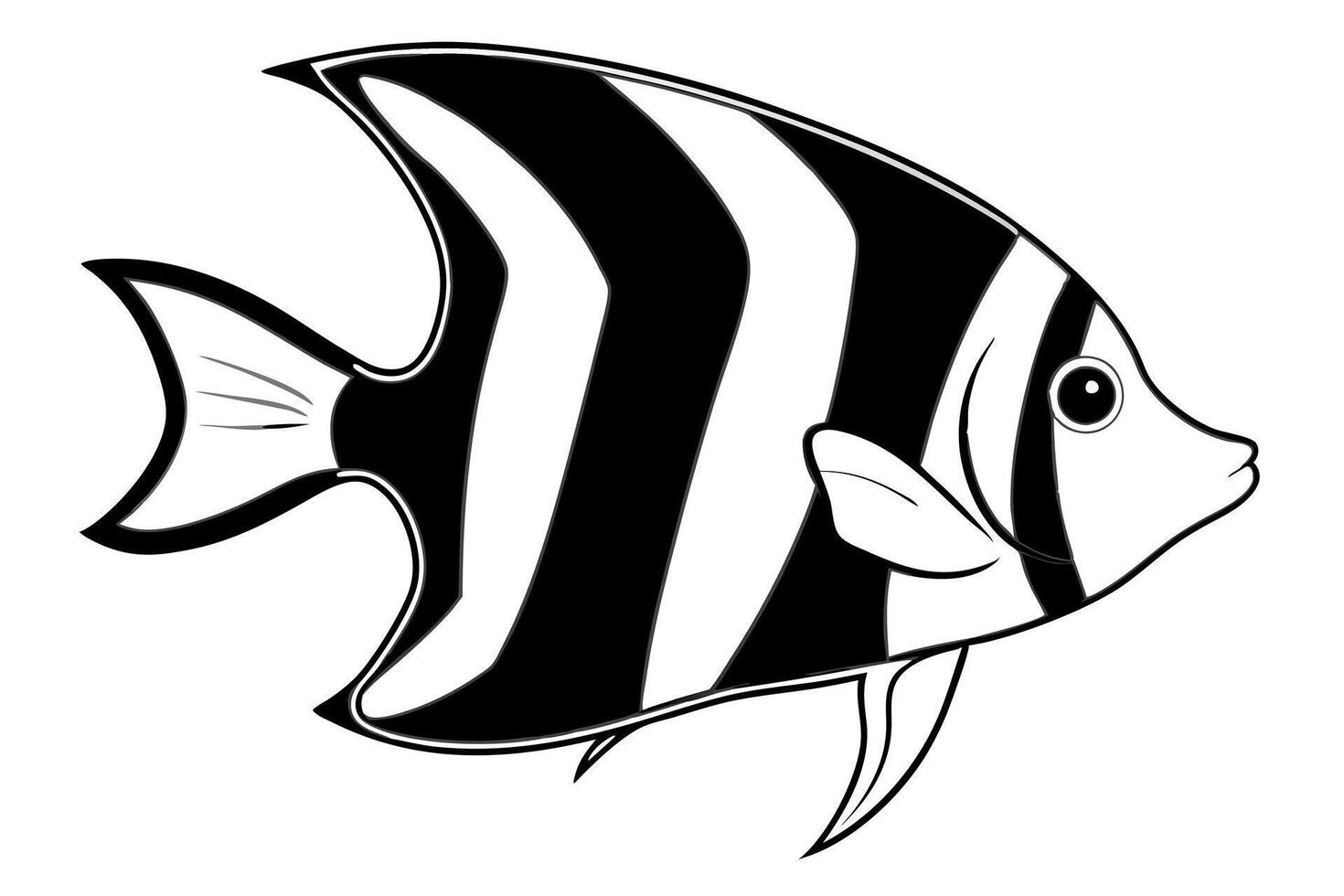 angelfish silhouette on white background, illustration line art vector