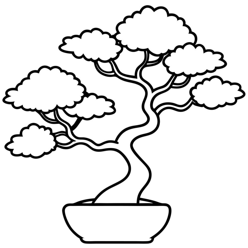 little bonsai plant tree, illustration line art vector