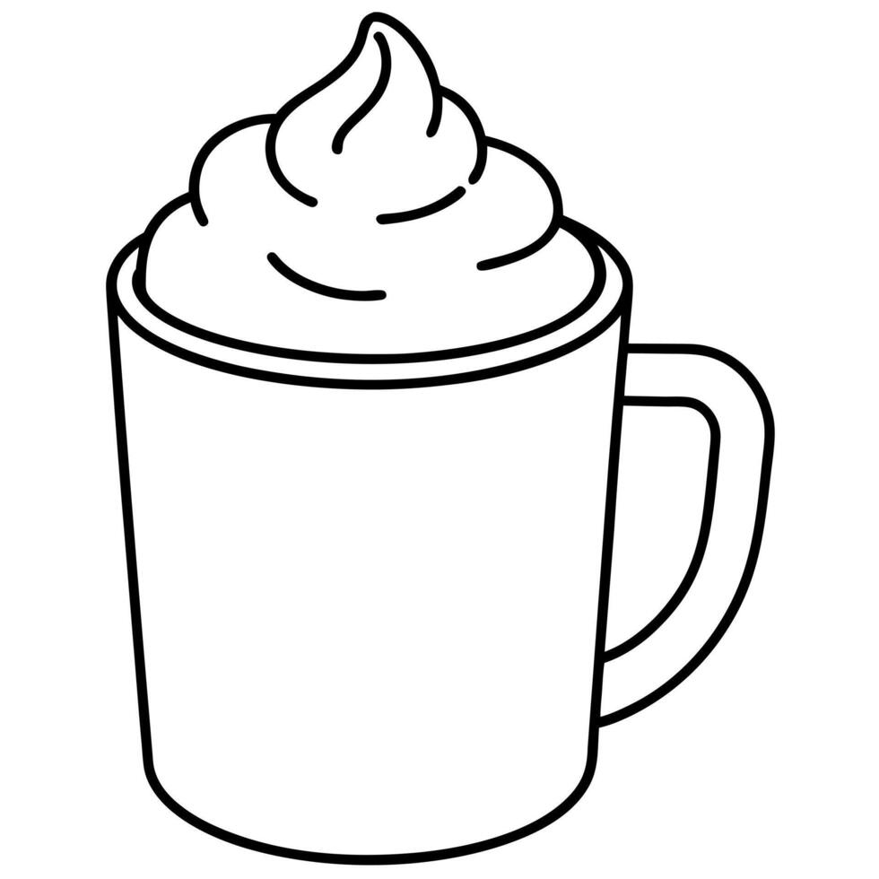 bold and easy, coloring pages, mug of hot chocolate with whipped cream, illustration line vector