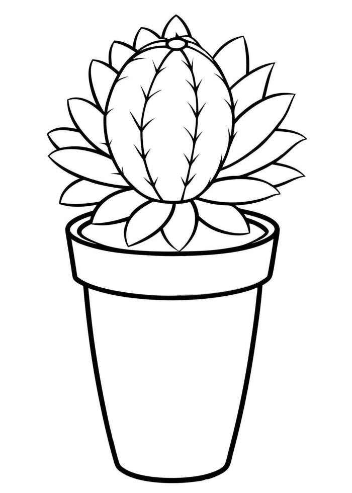 cactus with a flower in a pot, cb, large details, illustration line art vector