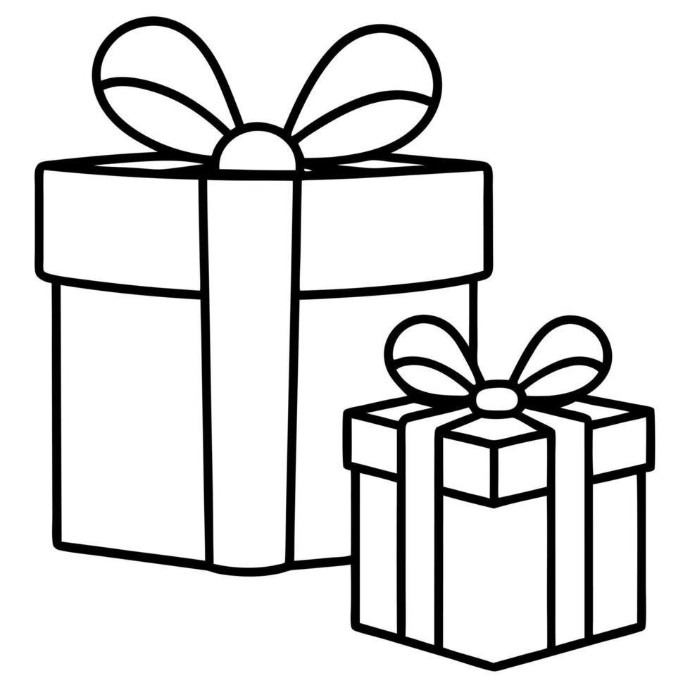 2 multi-colored square giftboxes 1 small and 1 big, illustration line art vector