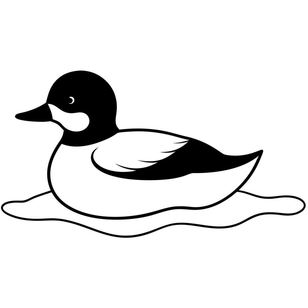 black capped chickadee swimming, illustration line art vector
