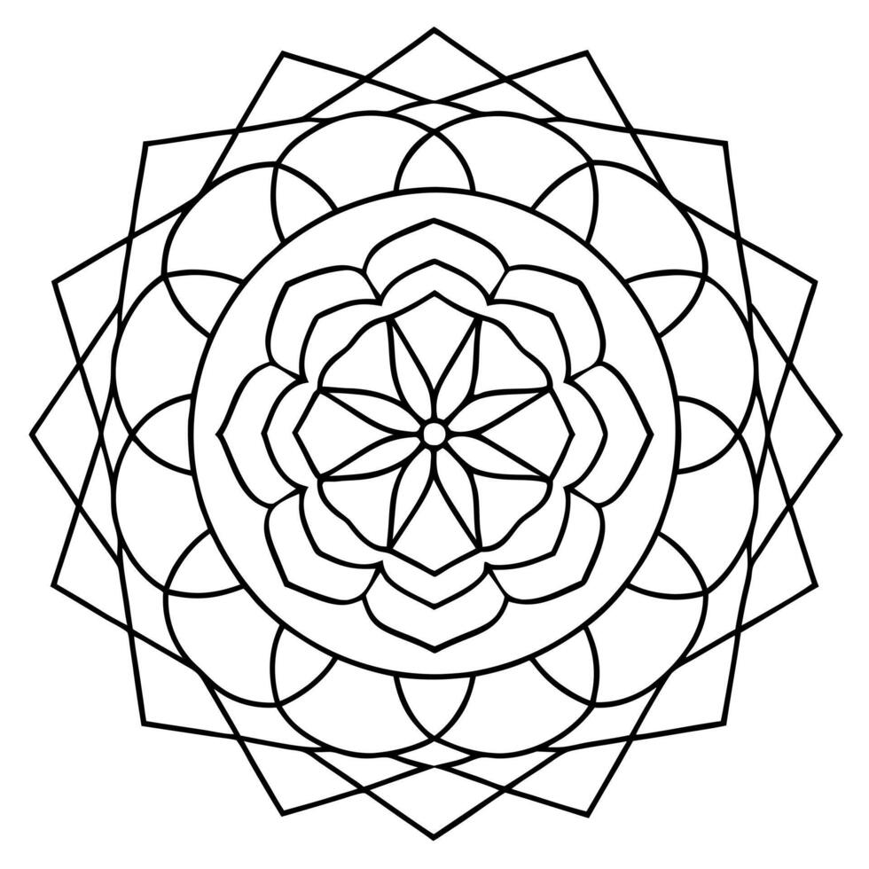 coloring pages for kids, bold line art, a mandala composed of concentric circles and interlocking vector