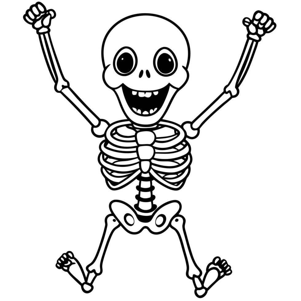 cute skeleton cheer, illustration line art vector