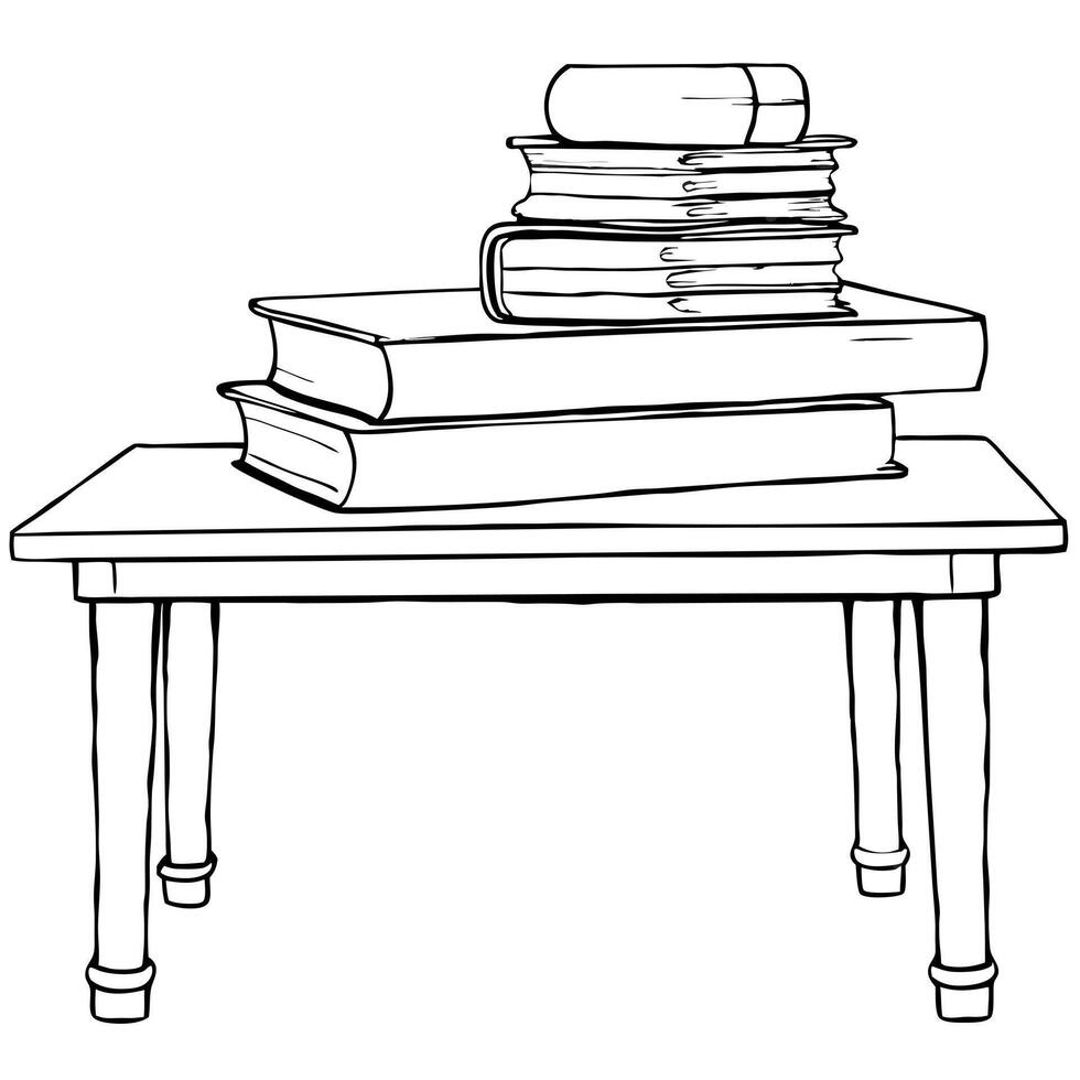 books stacked isolated on table, illustration line art vector