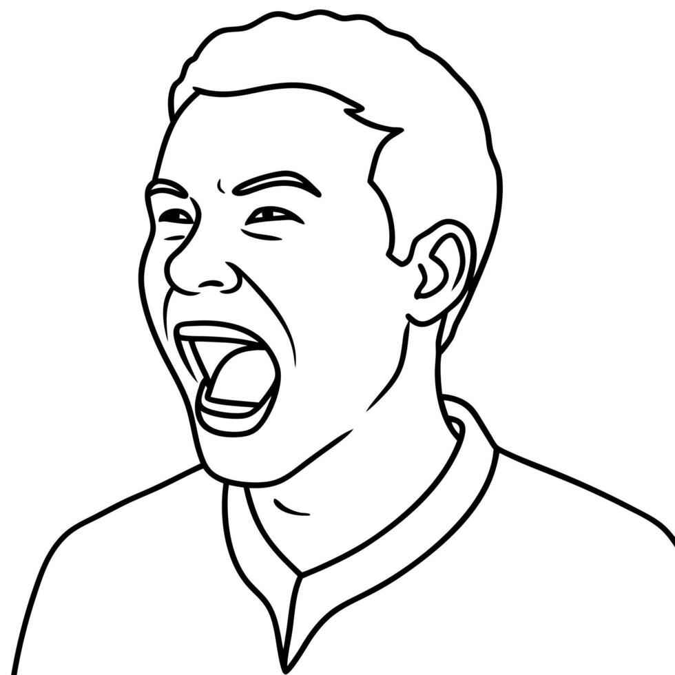 a 35-year-old man screams, illustration line art vector