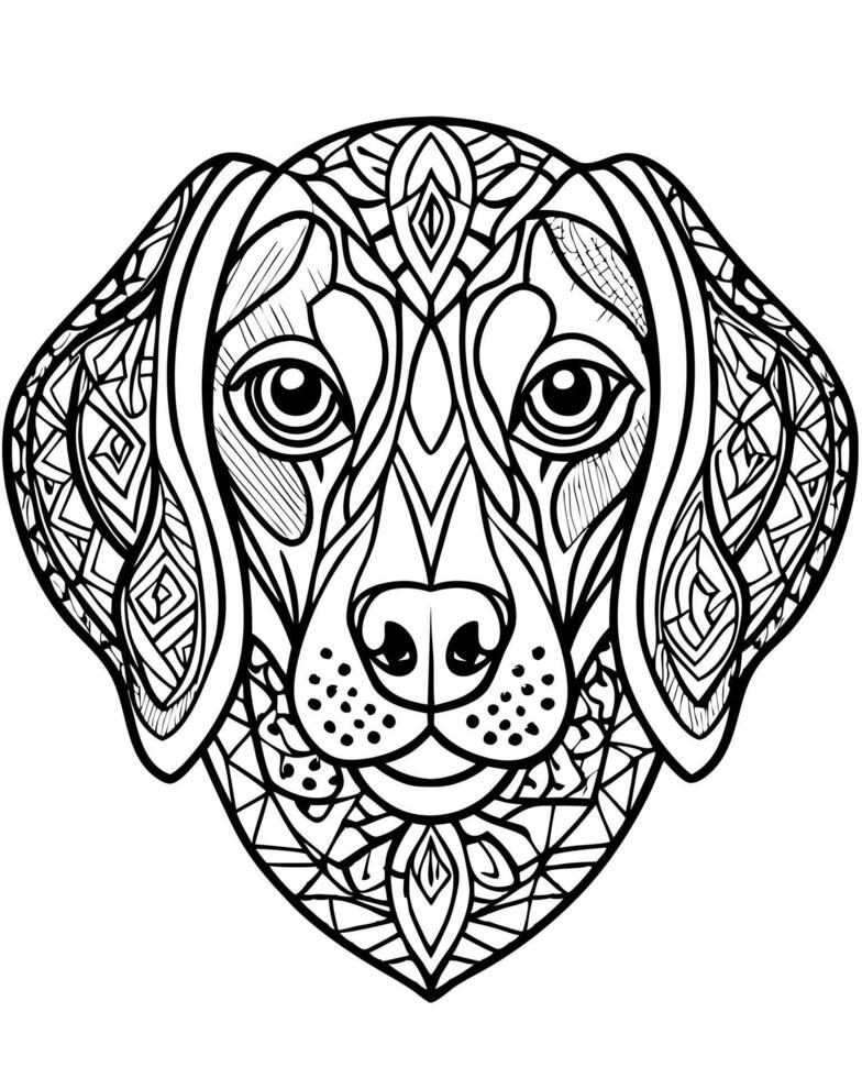 an intricate line art illustration of a beagles head filled with detailed patterns and geometric vector