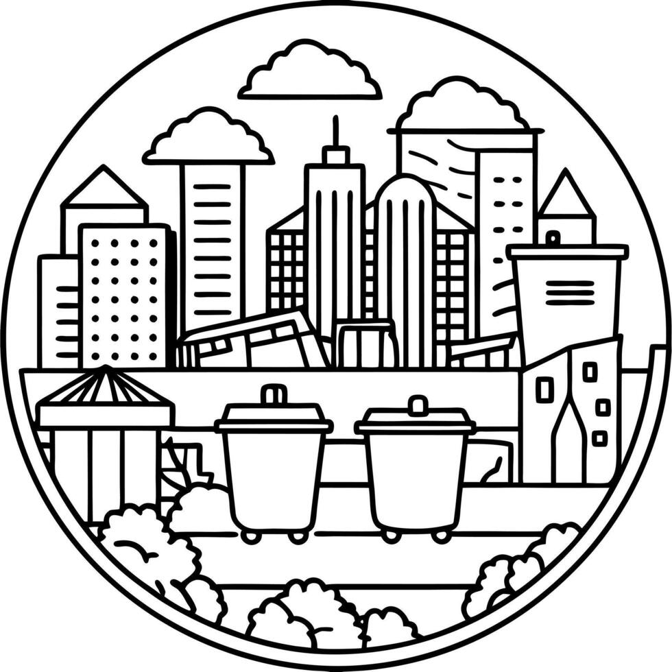 a city that has proper solid waste management, illustration line art vector